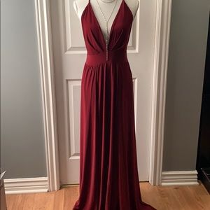 Maroon Elegant Dress Cross straps with side slits